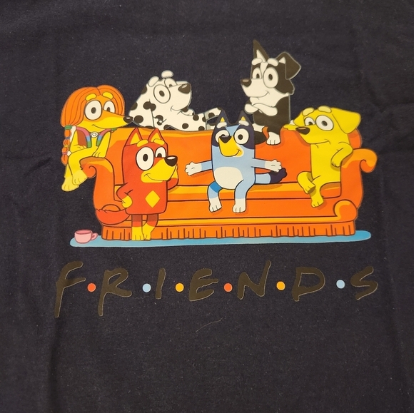 Womens Navy Blue Bluey Short Sleeved T Shirt Friends Size M Crew Gildan #E131 - Picture 2 of 6